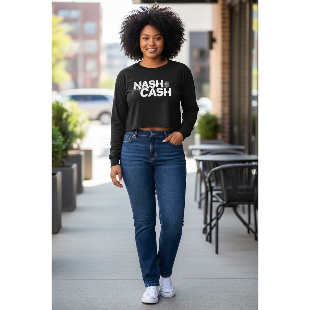821 Nashville SC Majestic Threads Womens Nash for Cash Long Sleeve Crop Black L